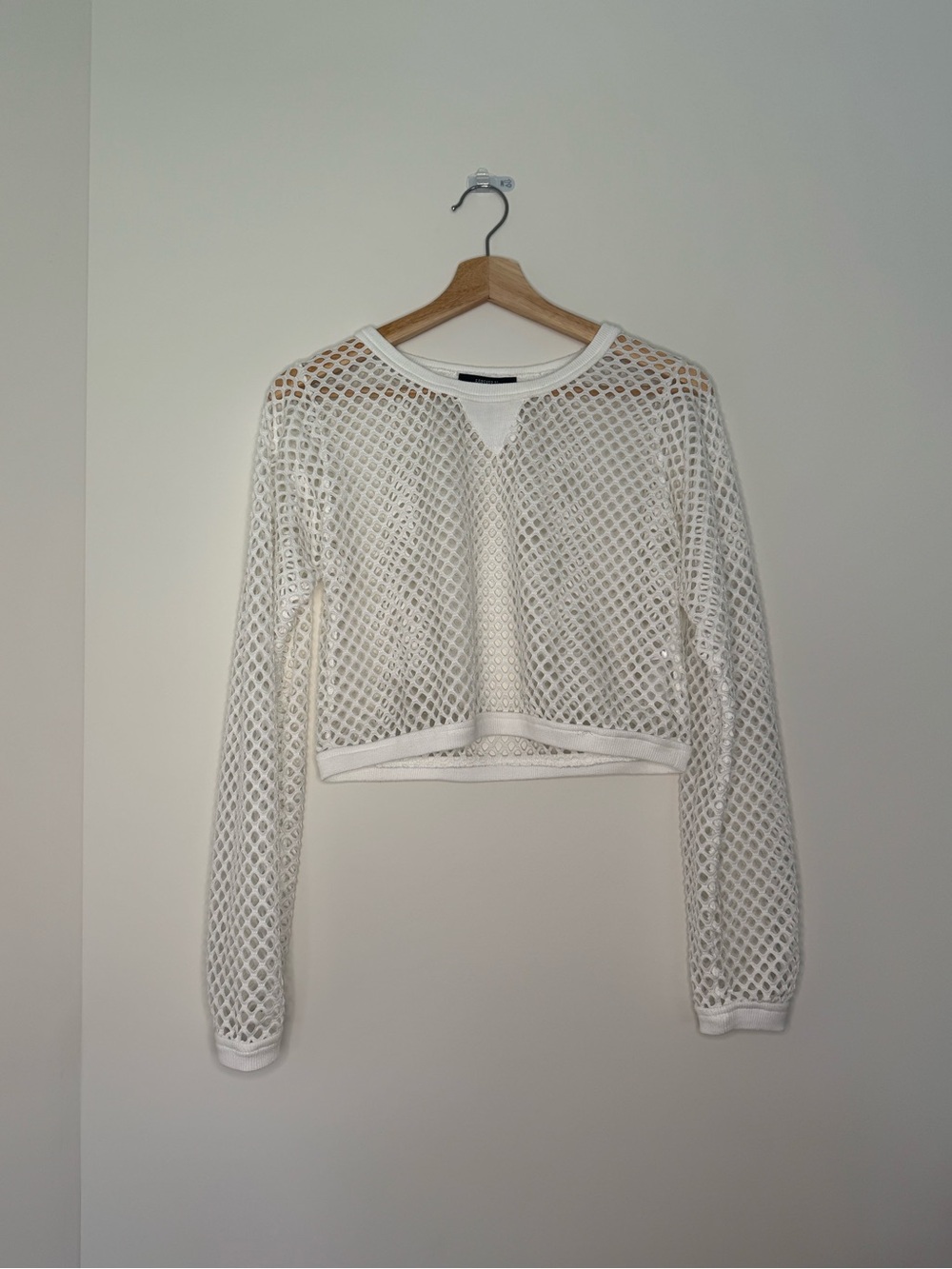 Forever 21 White Mesh Cropped Long-Sleeve Top